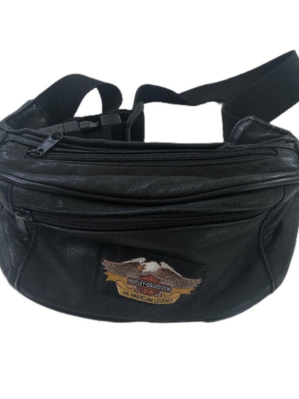 Vintage Harley-Davidson Black Leather Fanny Pack Waist Bag Biker